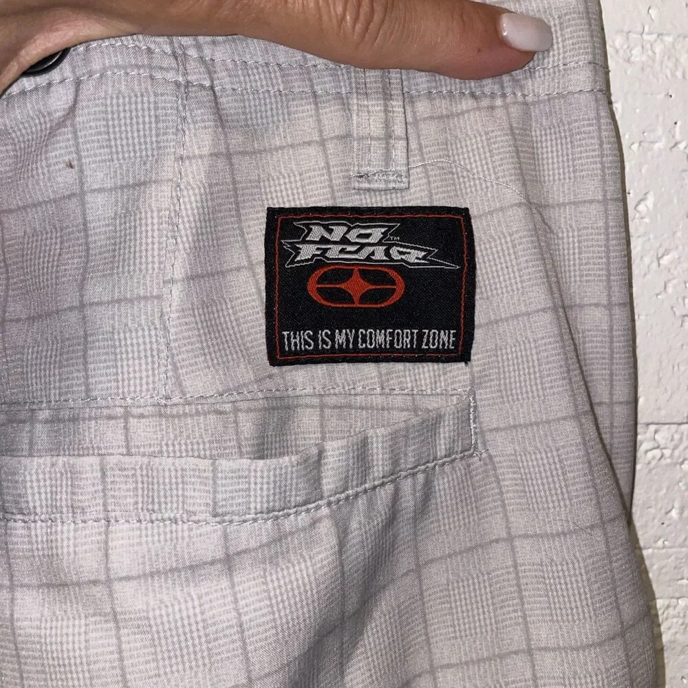 No Fear Performance Men's Cargo Shorts Gray/Stone Plaid Sz 38